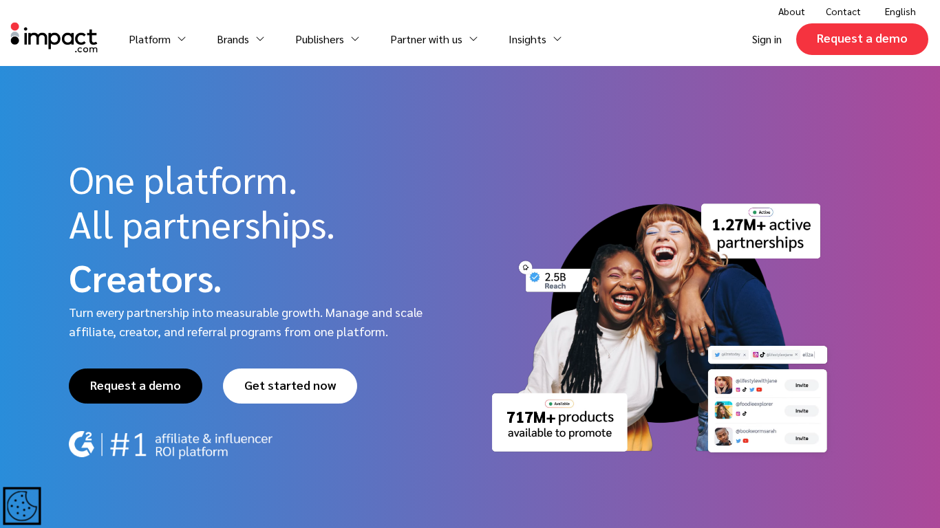 Rozhranie Impact affiliate manažment platformy