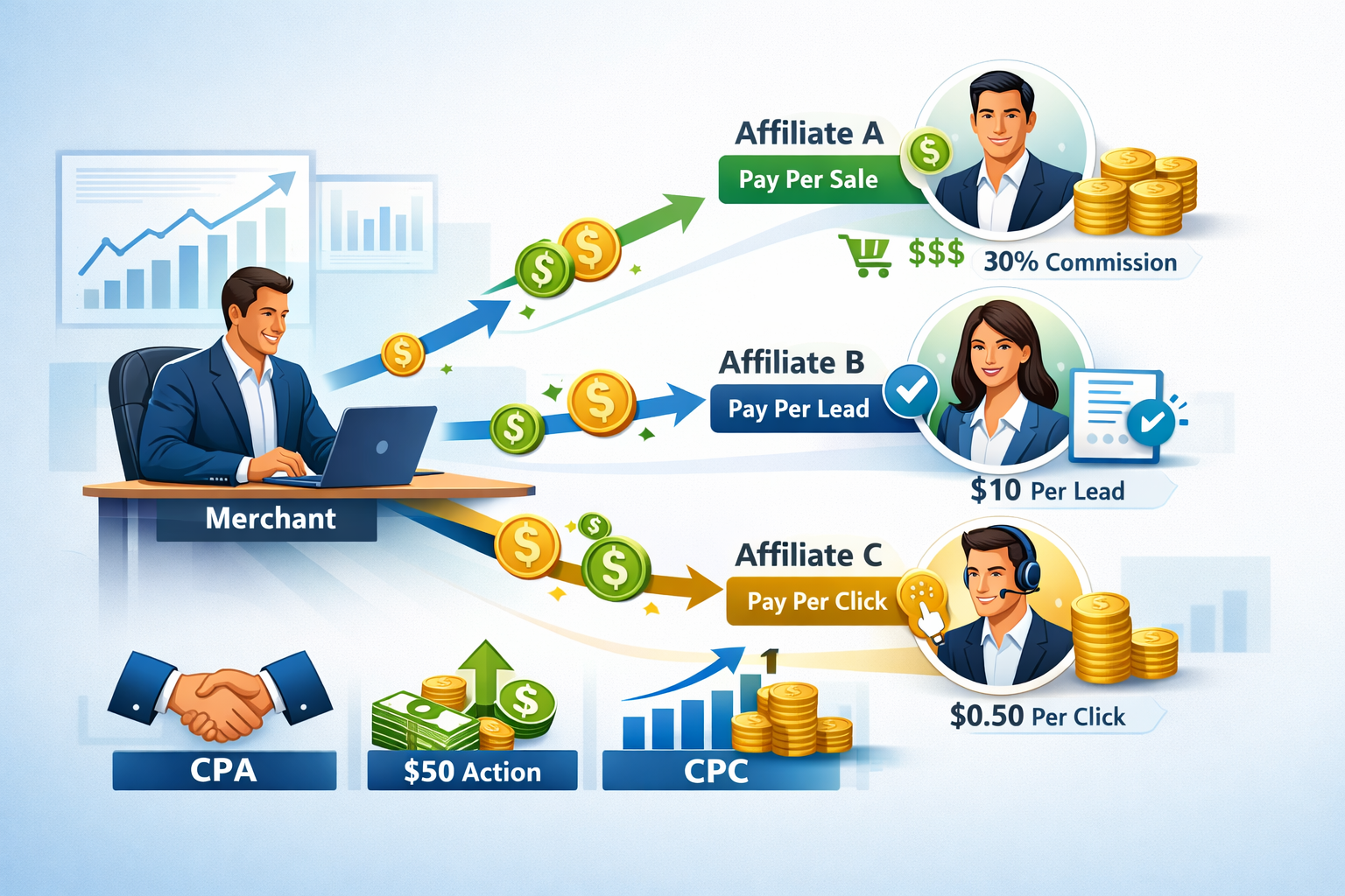 Bežné modely vyplácania affiliate: PPS, PPC, PPL vysvetlené