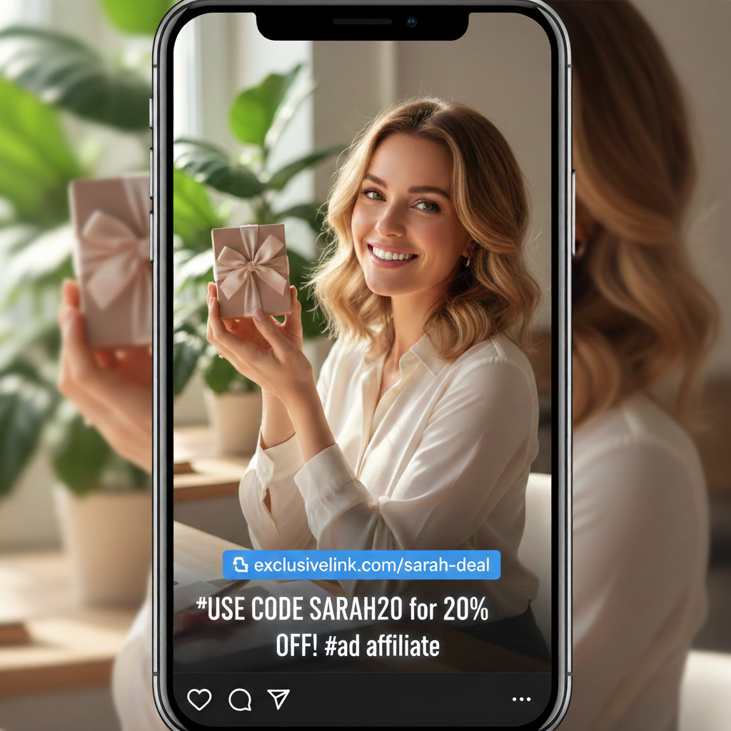 Influencer zdieľajúci personalizované kupónové kódy so svojím publikom