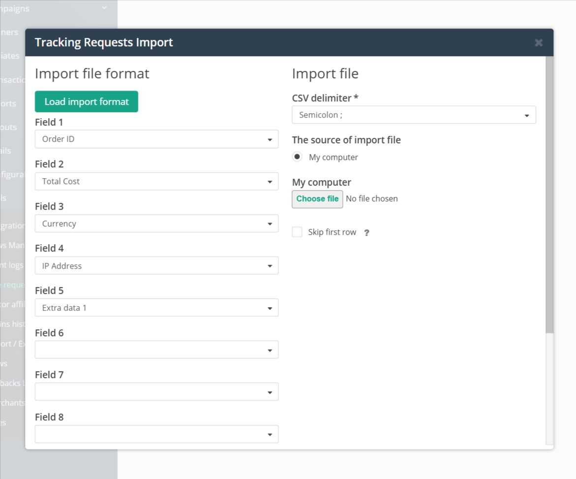 Import požiadaviek na sledovanie, kde je možné preformátovať súbory pred ich nahraním.