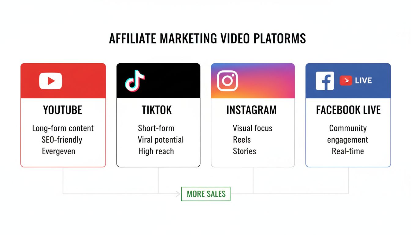 Porovnanie platforiem YouTube, TikTok, Instagram a Facebook Live pre videá v affiliate marketingu