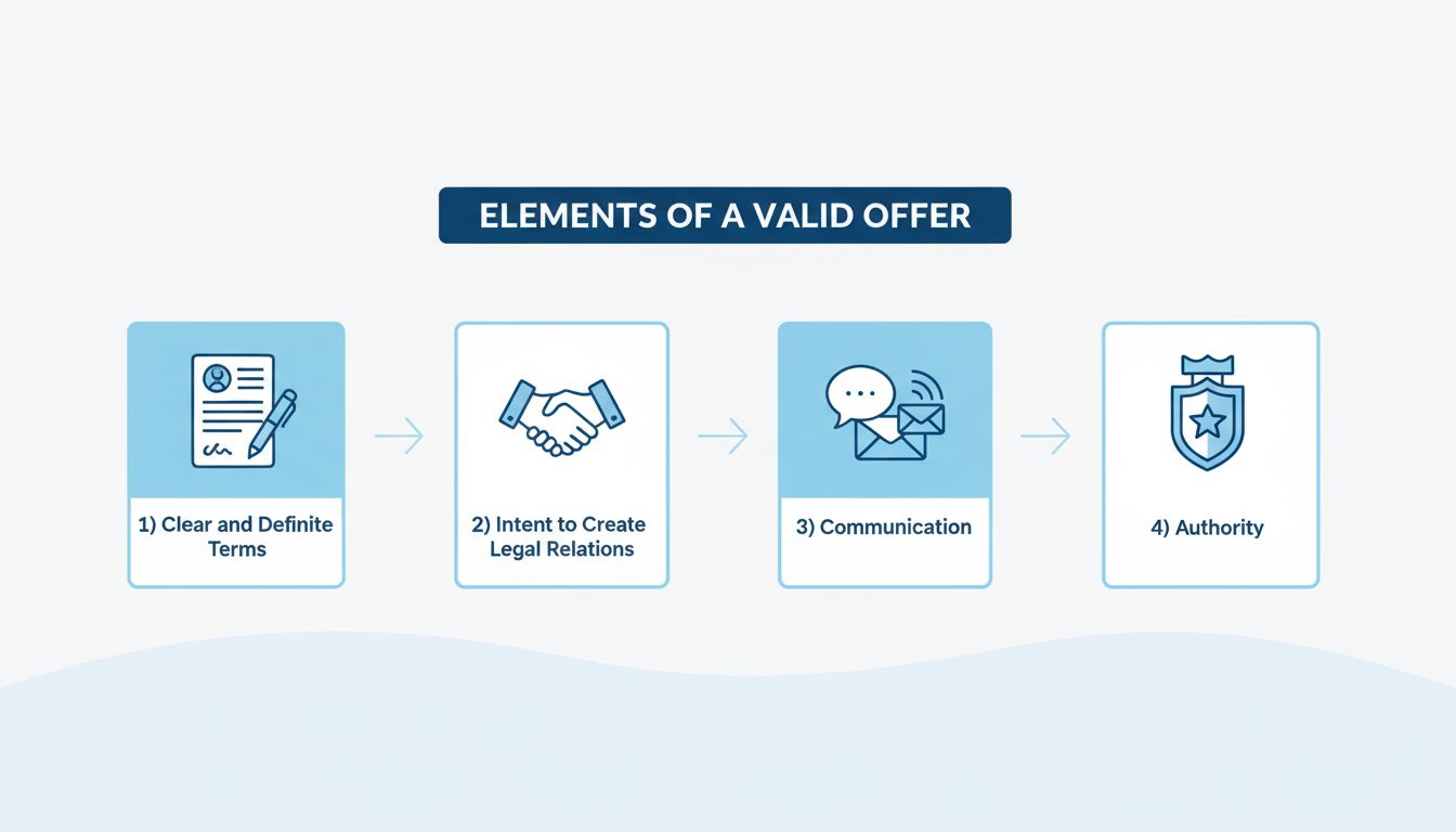 Prvky platnej ponuky v zmluvnom práve zobrazujúce jasné podmienky, zámer, komunikáciu a právomoc