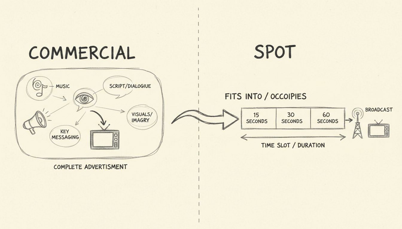 Diagram zobrazujúci rozdiel medzi reklamou a spotom v reklame