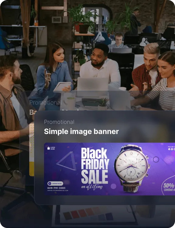 Prekrytie propagačných materiálov zobrazujúce vlastný obrázkový banner pre výpredaj na Black Friday.