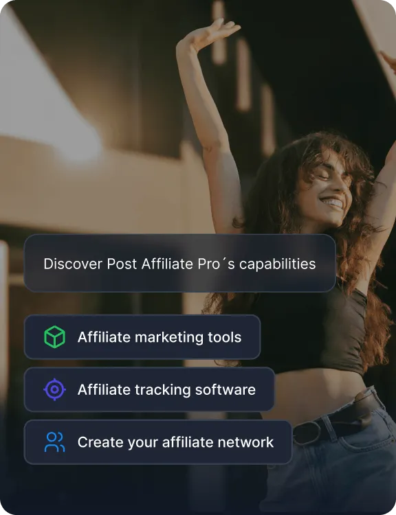 Zoznam možností Post Affiliate Pro vrátane nástrojov affiliate marketingu, sledovacieho softvéru a vytvárania siete.