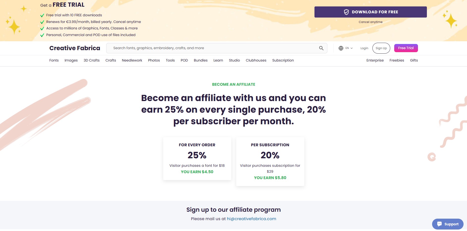 Affiliate program Creative Fabrica