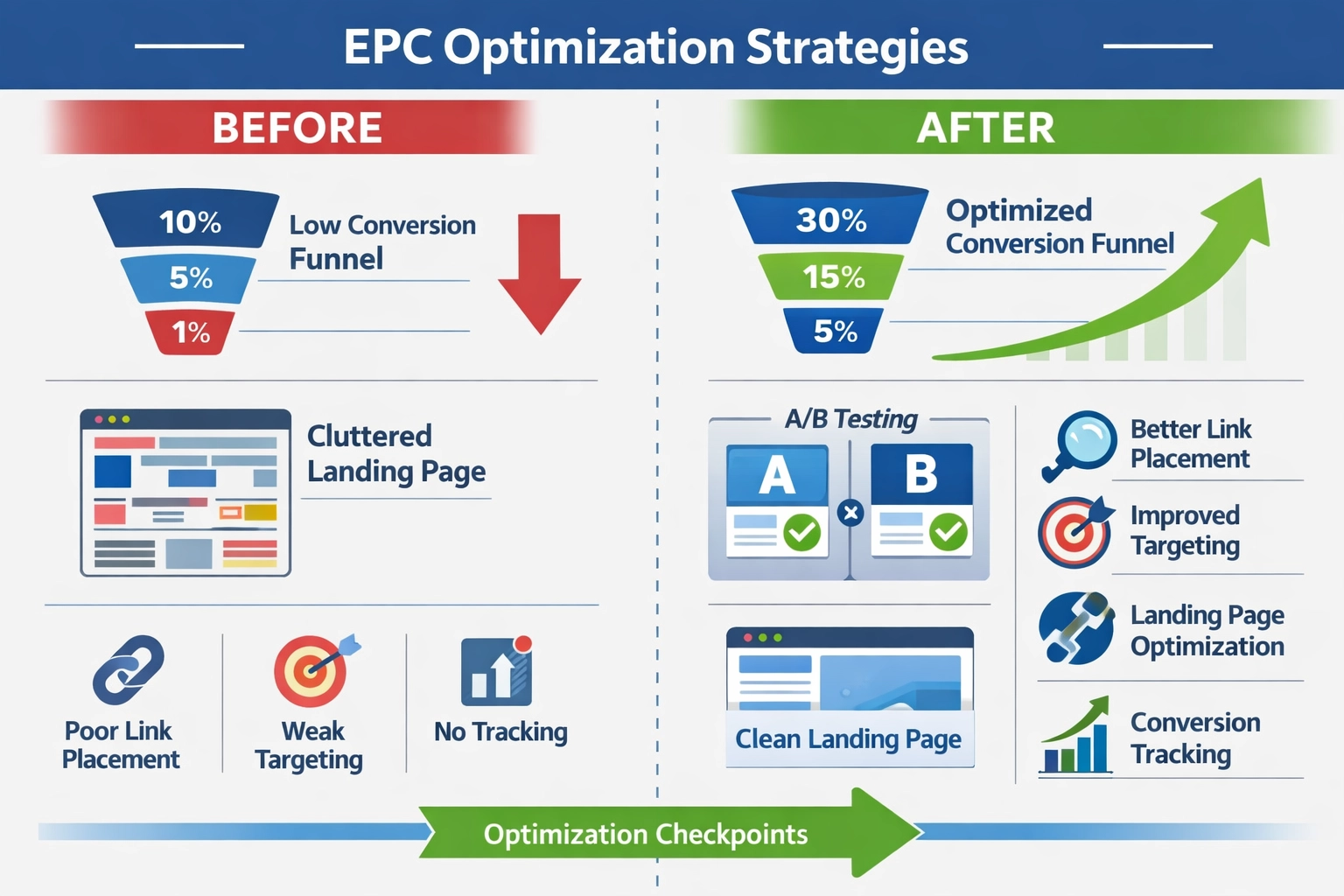 EPC optimization strategies showing before and after comparison