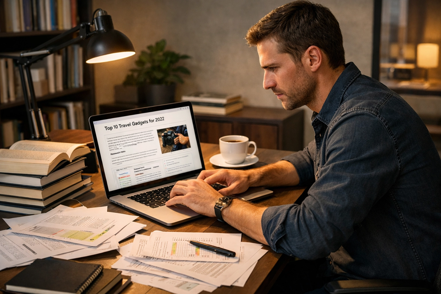 Tvorca obsahu pracuje na kvalitnom affiliate obsahu s výskumnými materiálmi