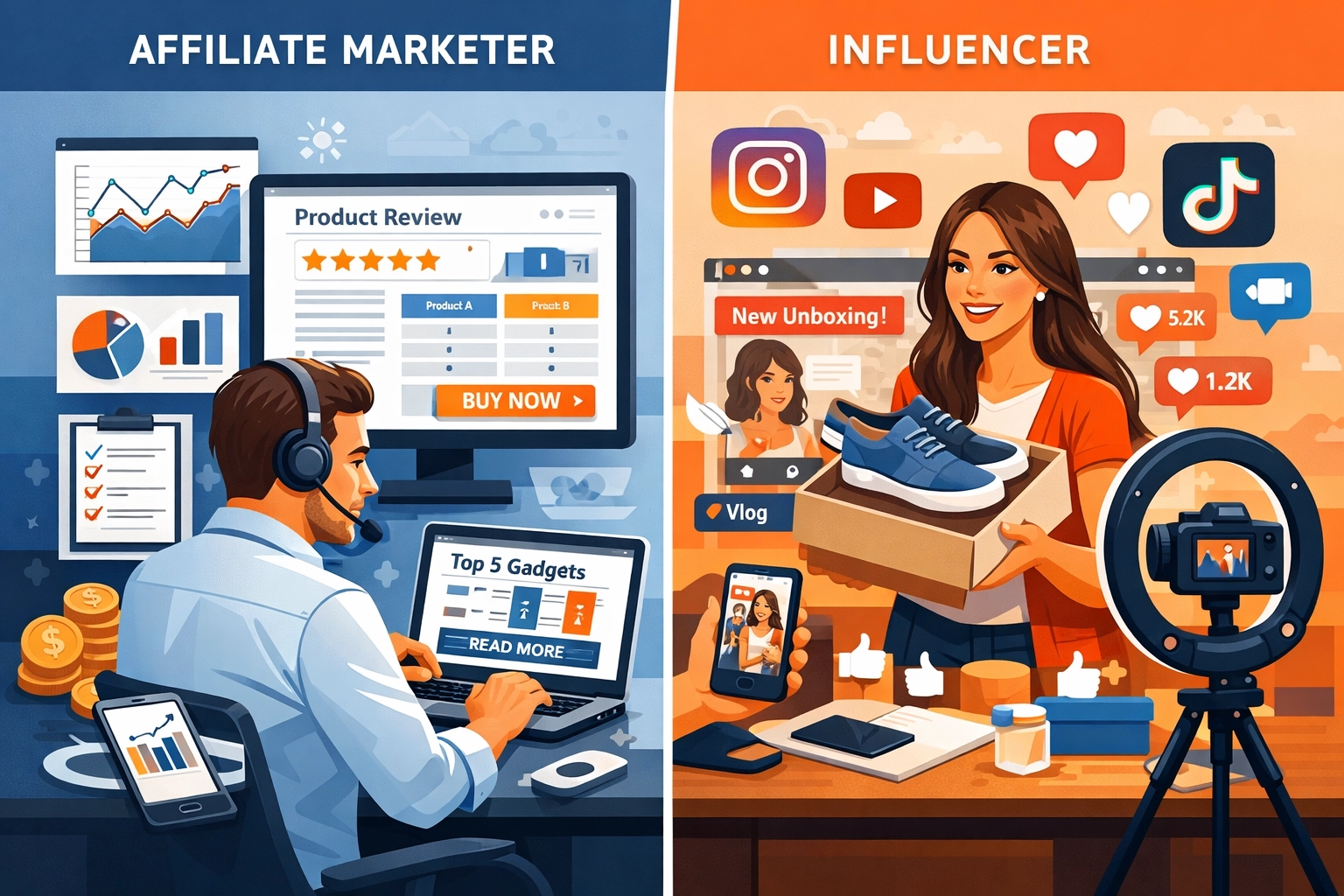 Rozdiely v tvorbe obsahu medzi affiliate a influencer marketingom