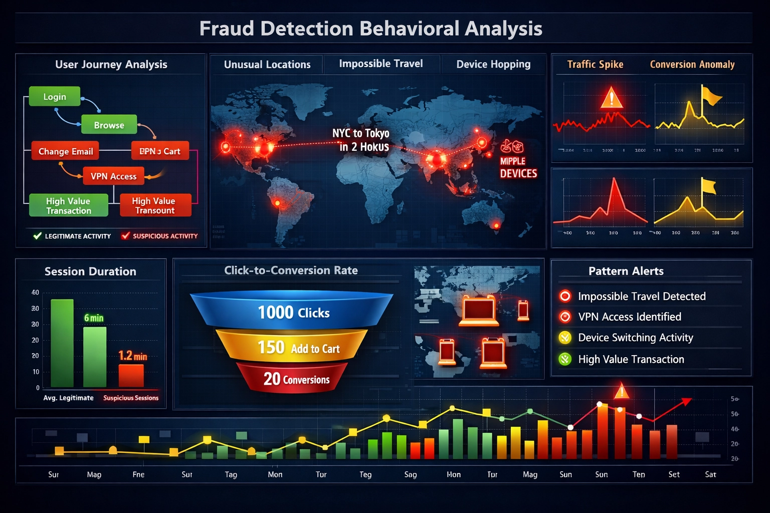 Behavioral analysis patterns showing fraud detection visualization