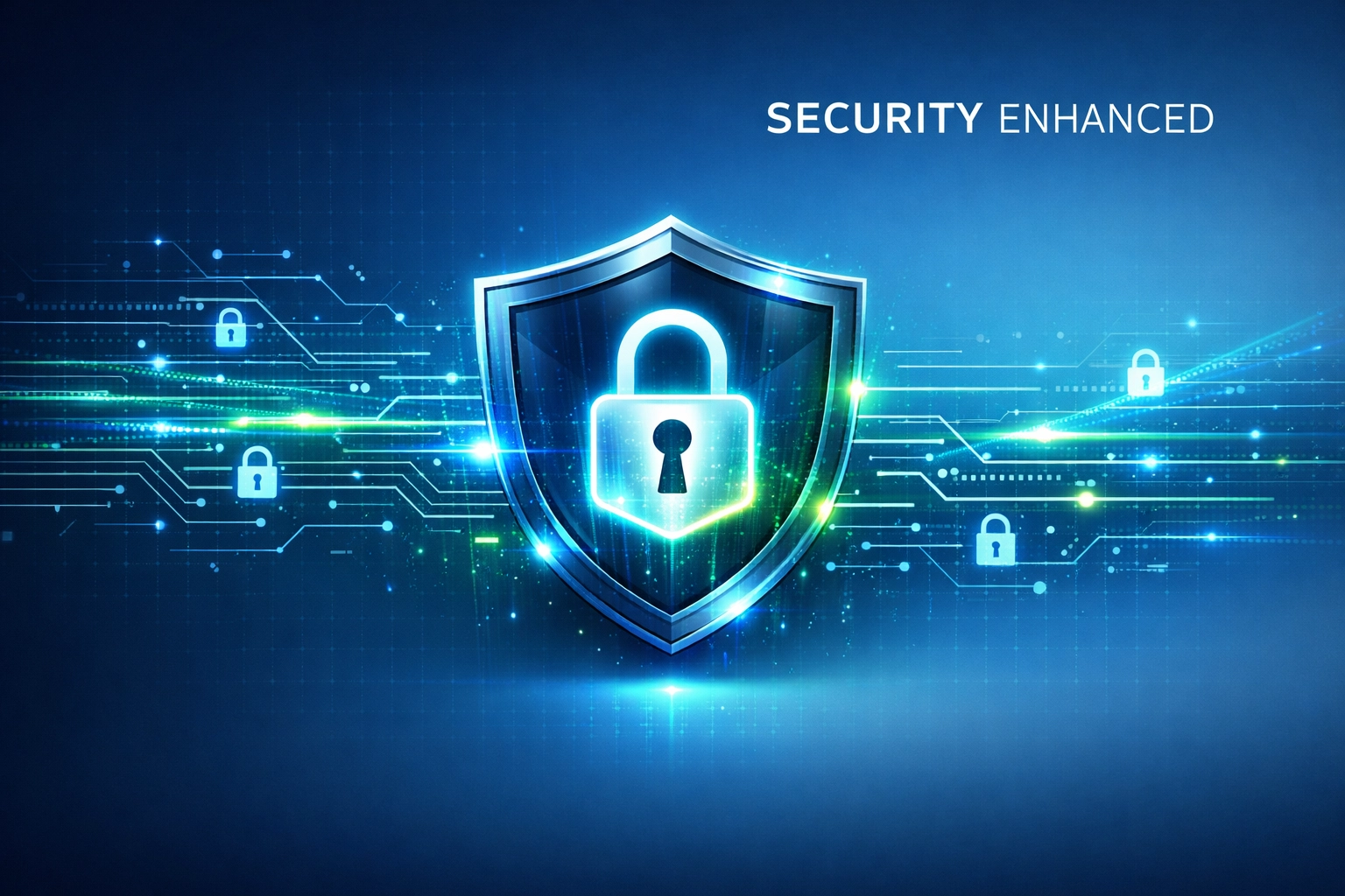 Digital security concept with padlock shield and data protection