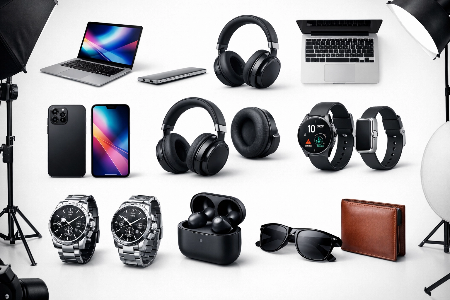 Ukážka profesionálnej produktovej fotografie s viacerými kvalitnými produktovými obrázkami