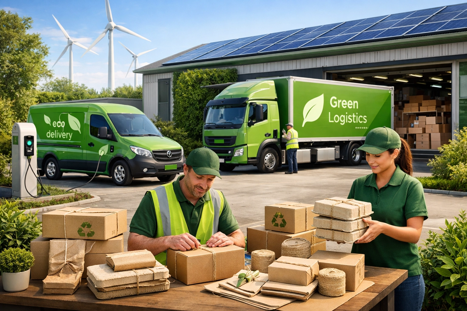 Green logistics with electric vehicles and sustainable packaging
