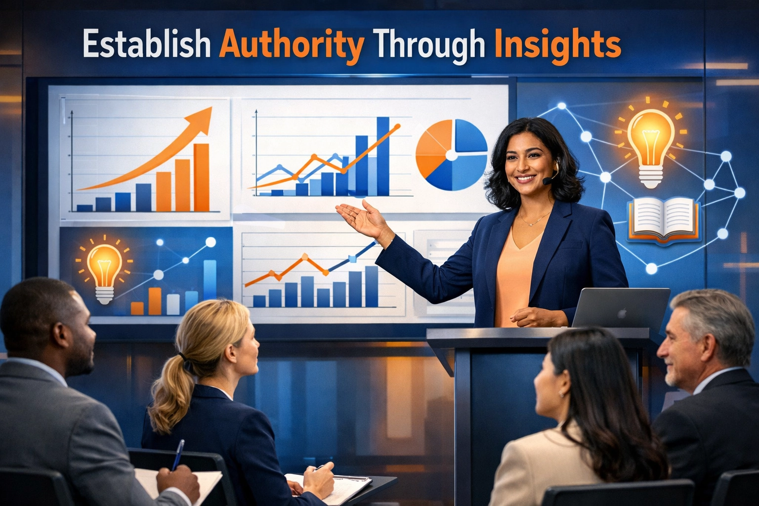 Odborný líder prezentuje poznatky zapojenému publiku