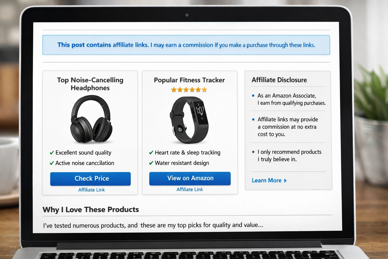 Blogový príspevok s príkladom affiliate disclaimeru