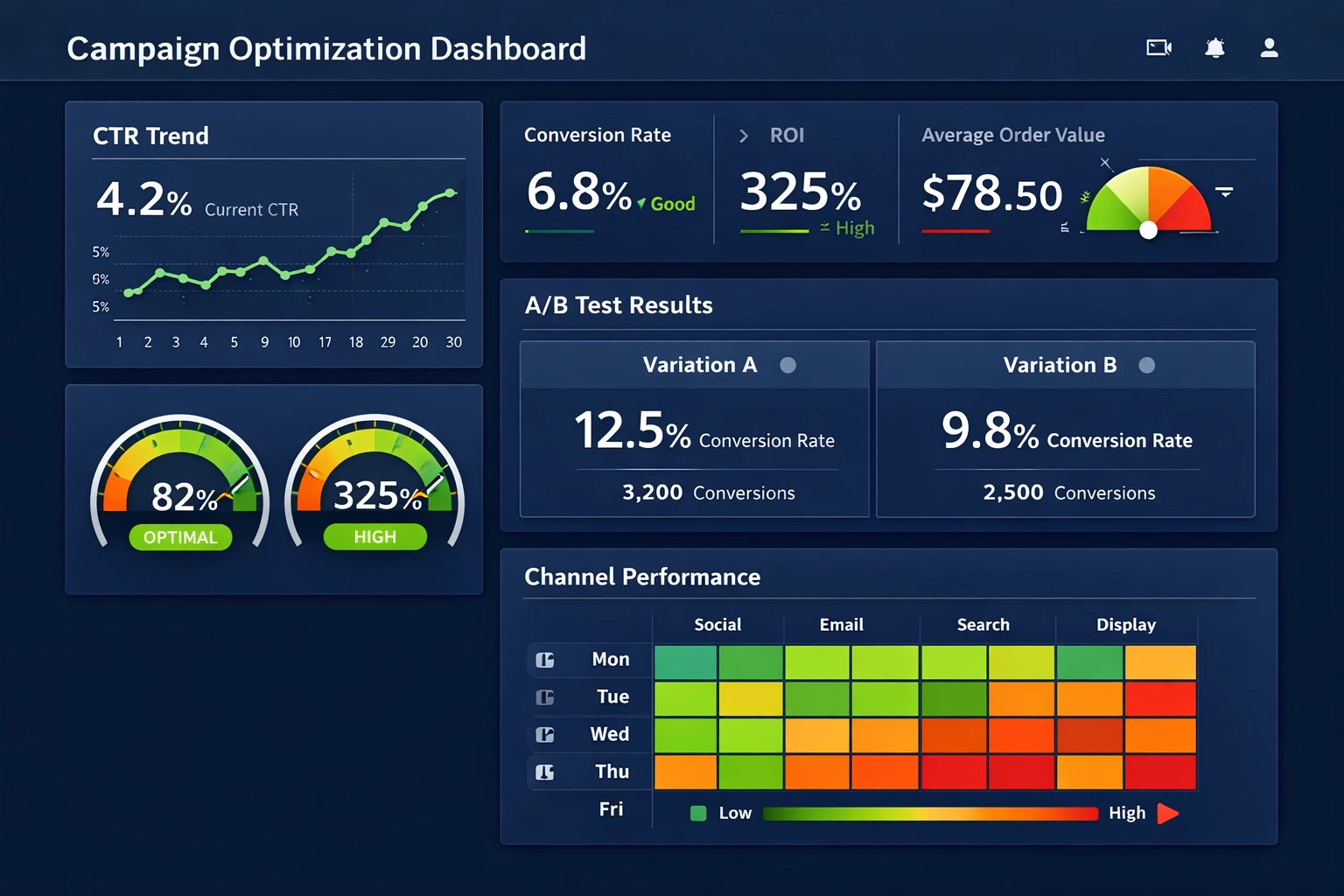 Campaign optimization dashboard showing performance metrics and analytics