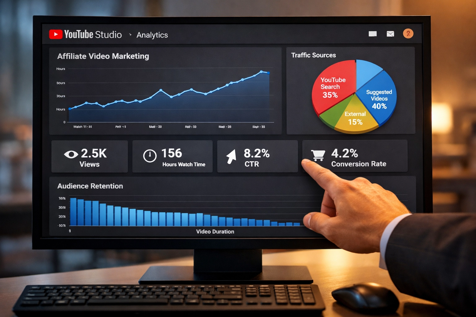 YouTube Analytics dashboard showing key performance metrics for affiliate video marketing optimization