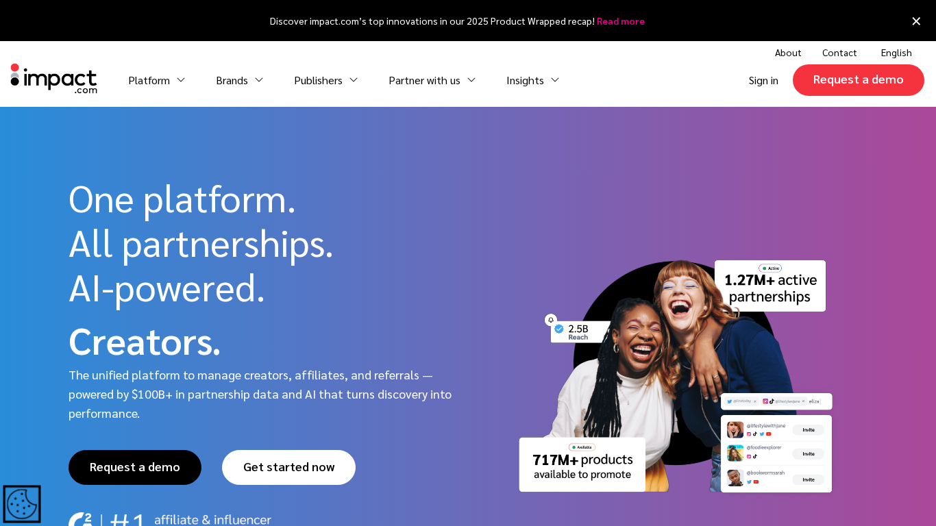 Snímka obrazovky dashboardu Impact.com