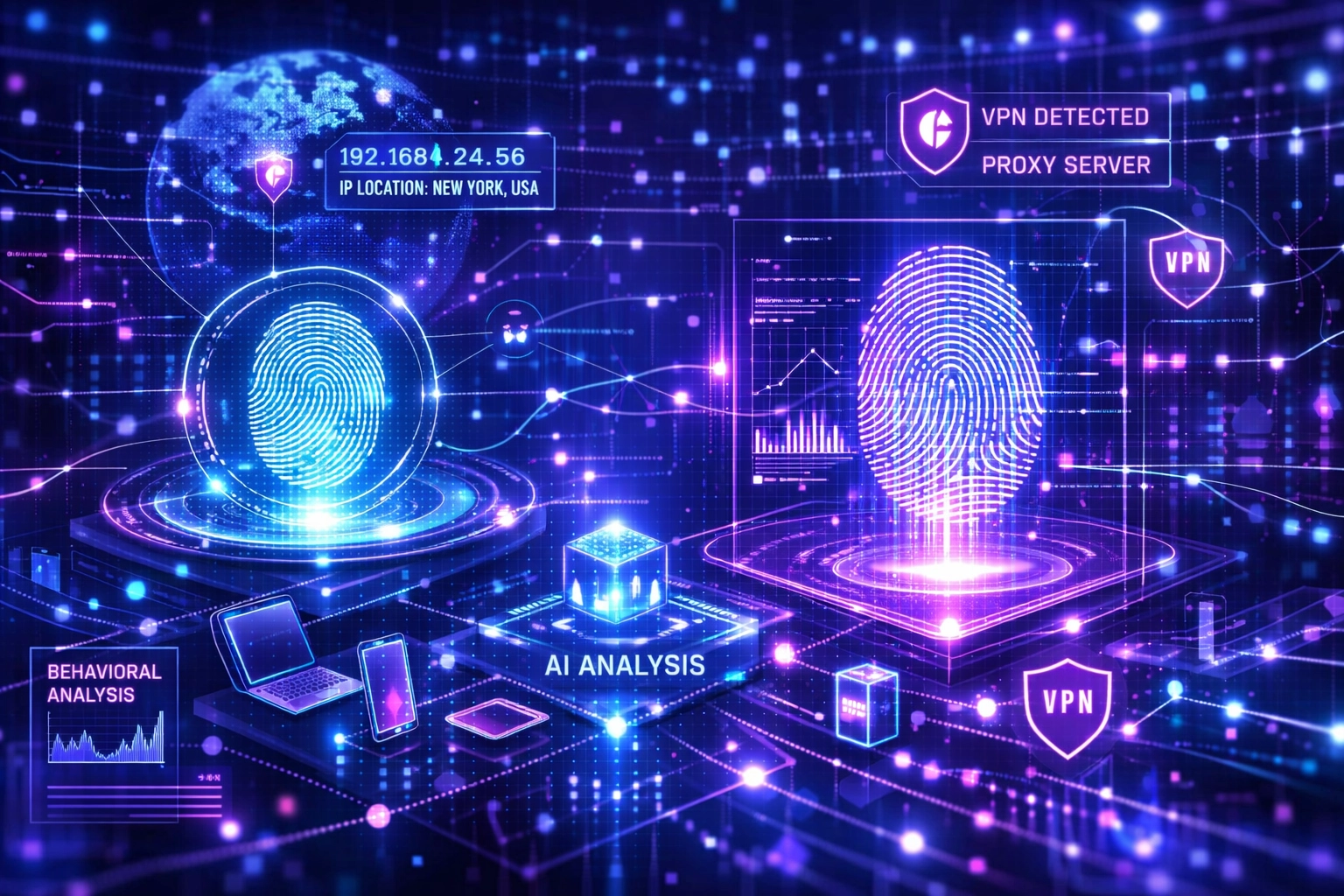 Advanced device fingerprinting and AI-powered fraud detection visualization