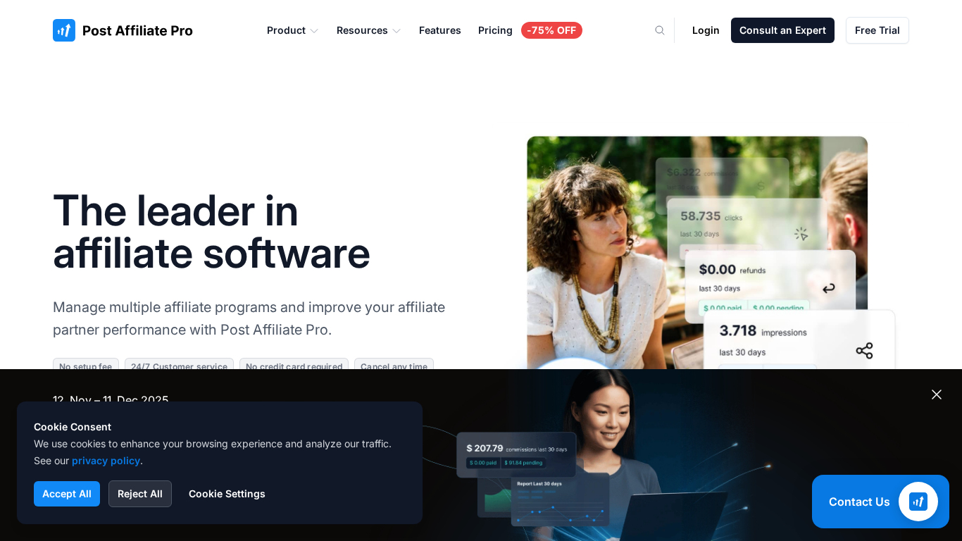 Rozhranie Post Affiliate Pro dashboardu