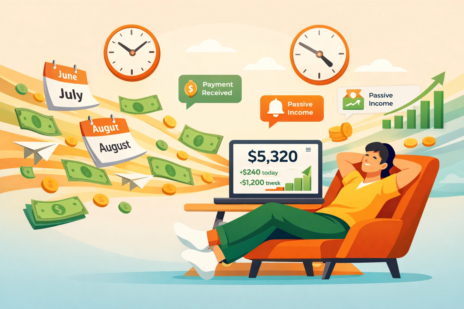 Osoba odpočívajúca, zatiaľ čo jej z viacerých zdrojov plynie pasívny príjem