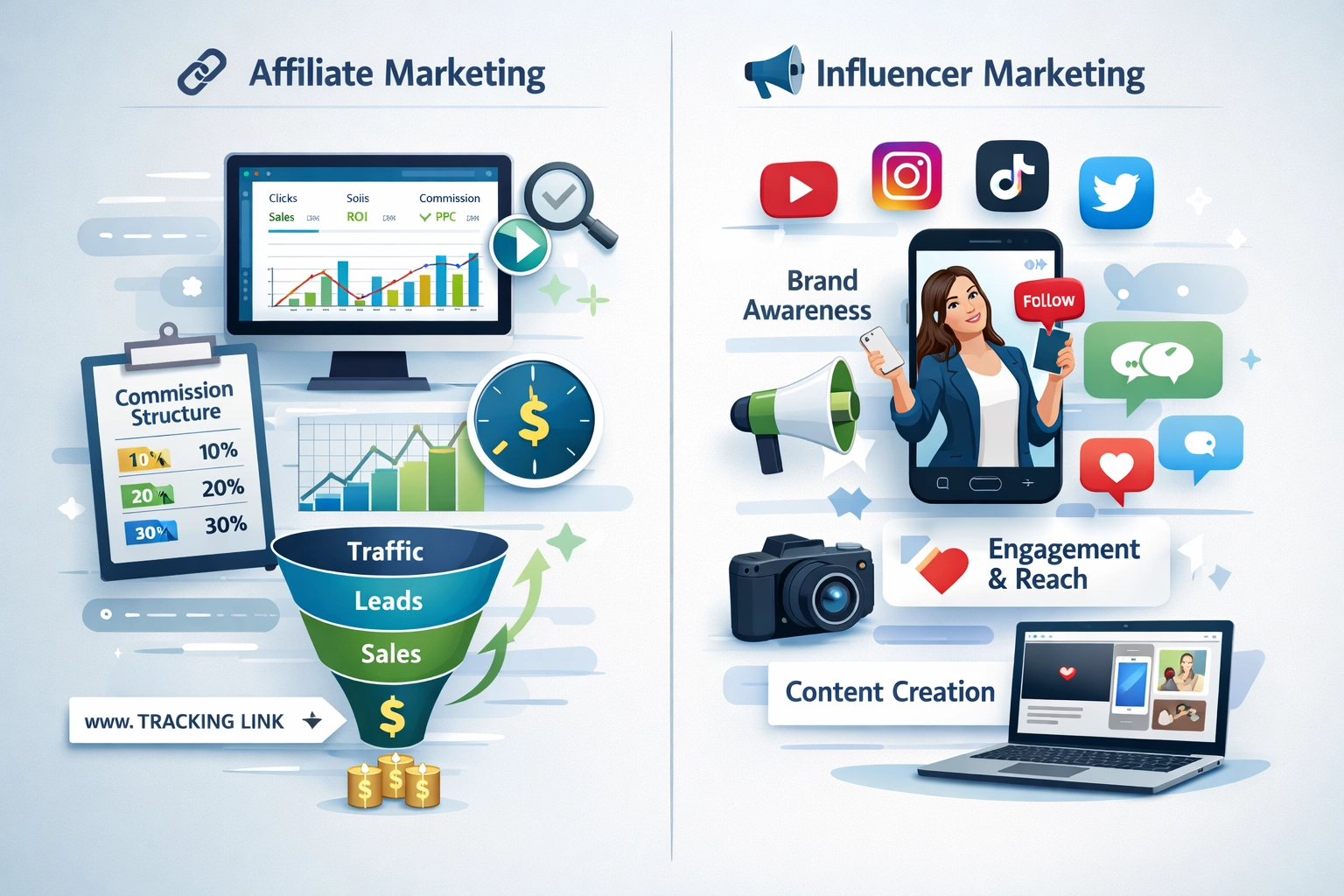 Affiliate marketing vs influencer marketing: Kľúčové rozdiely a ktorá stratégia funguje najlepšie