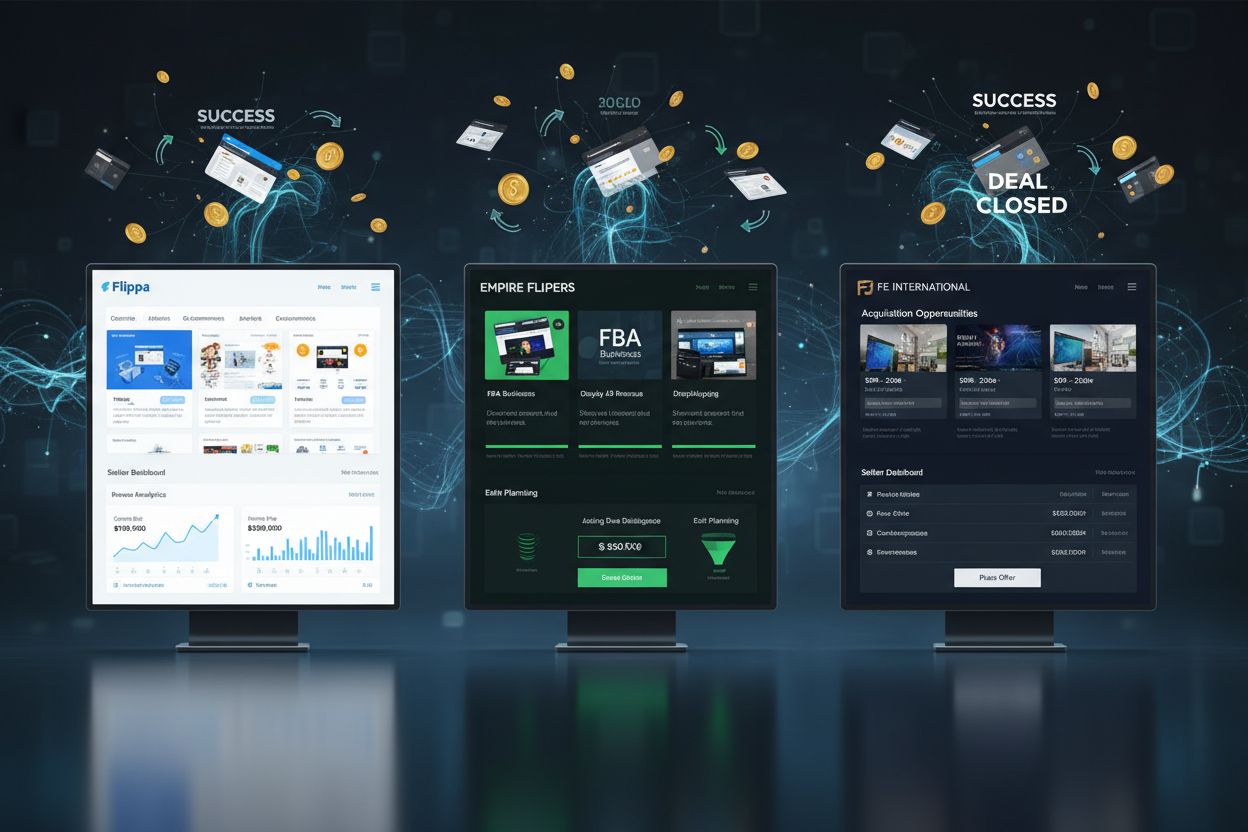 Porovnanie marketplace platforiem Flippa, Empire Flippers a FE International pre predaj affiliate webov