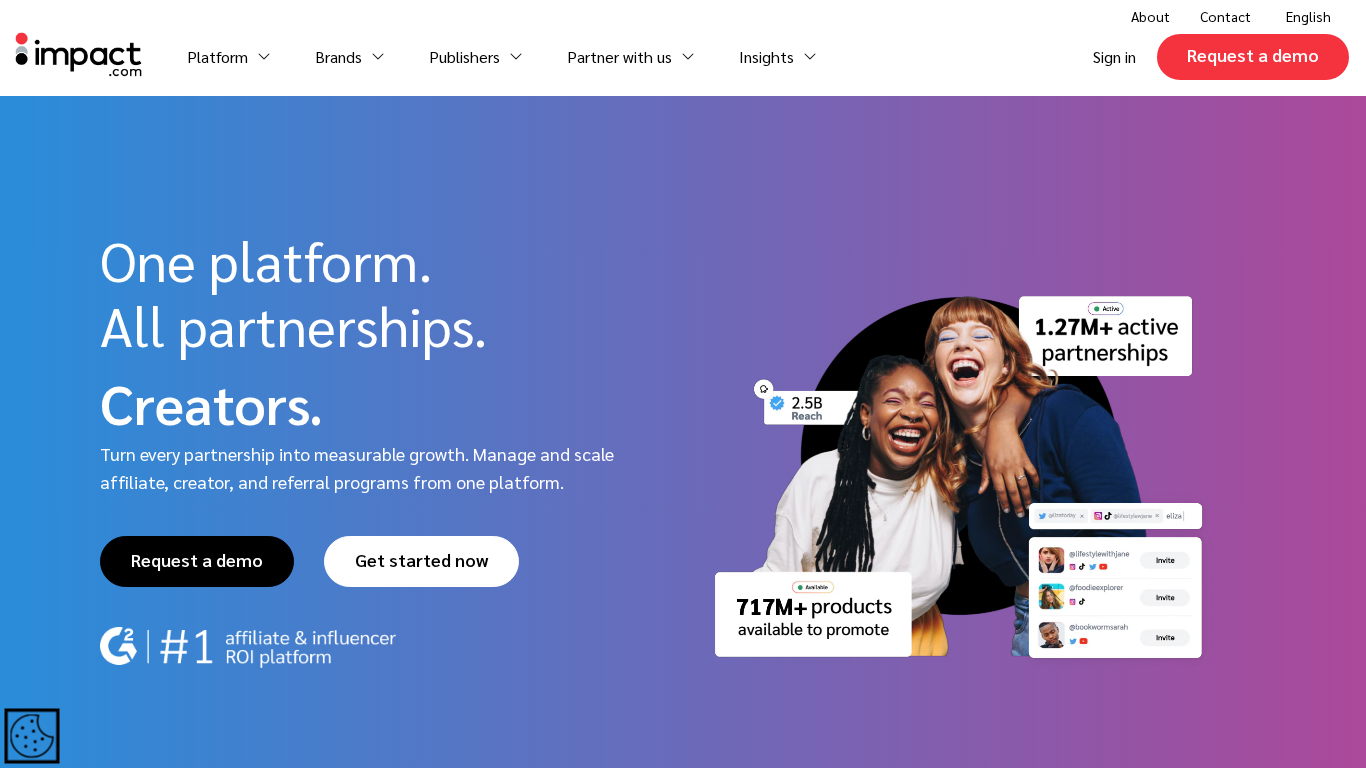 Rozhranie Impact affiliate manažment platformy