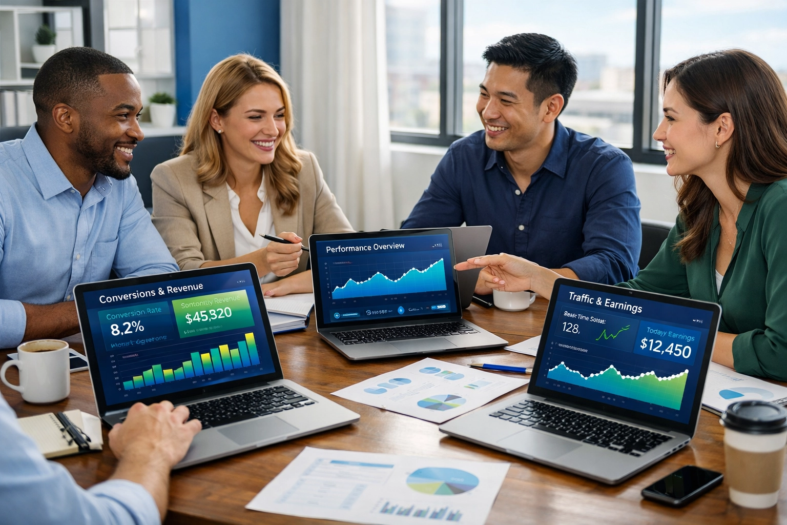 Profesionálny tím spolupracuje na affiliate marketingovej stratégii