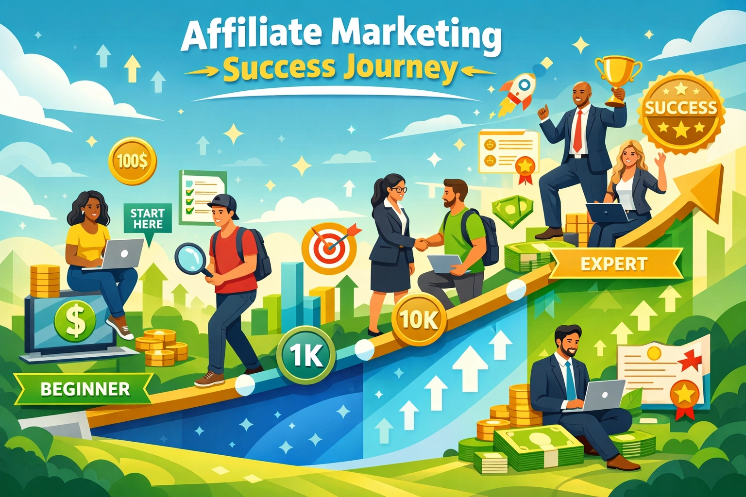 Vizualizácia úspechu ukazujúca rast affiliate marketingu