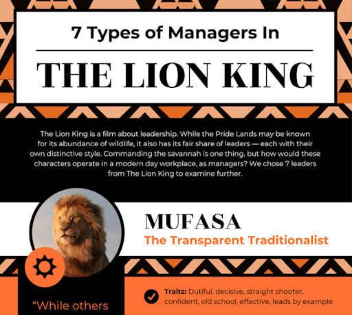 Venngage article on Lion King management styles