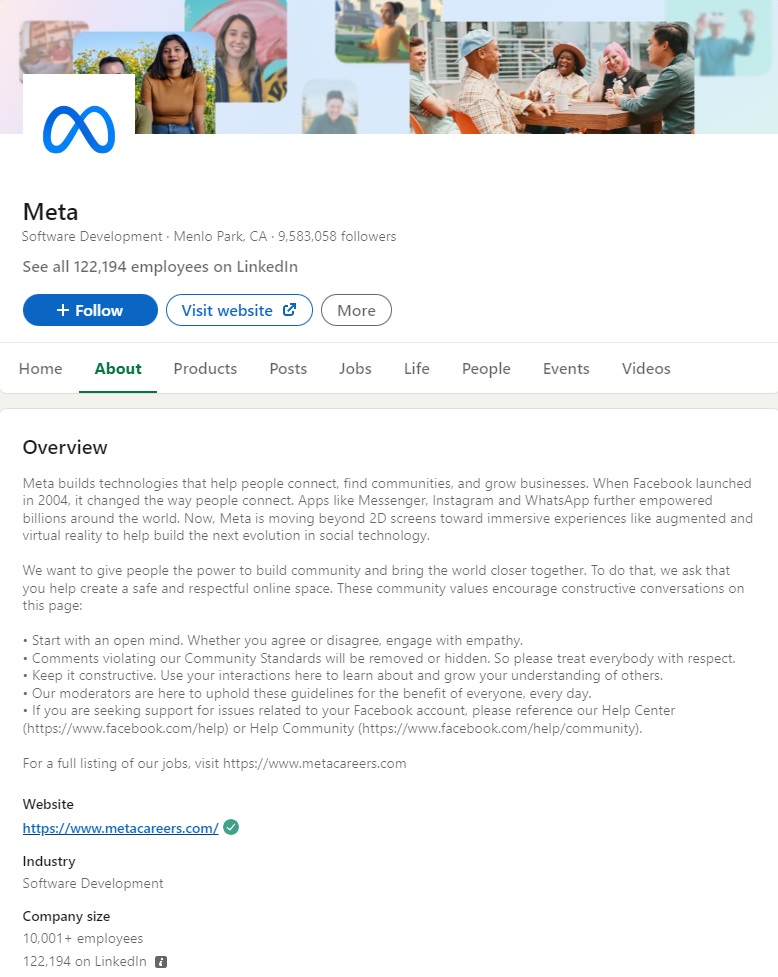 Meta - LinkedIn profil