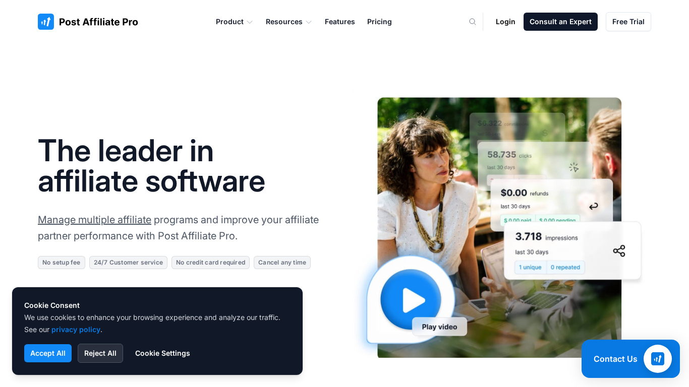 Rozhranie dashboardu Post Affiliate Pro