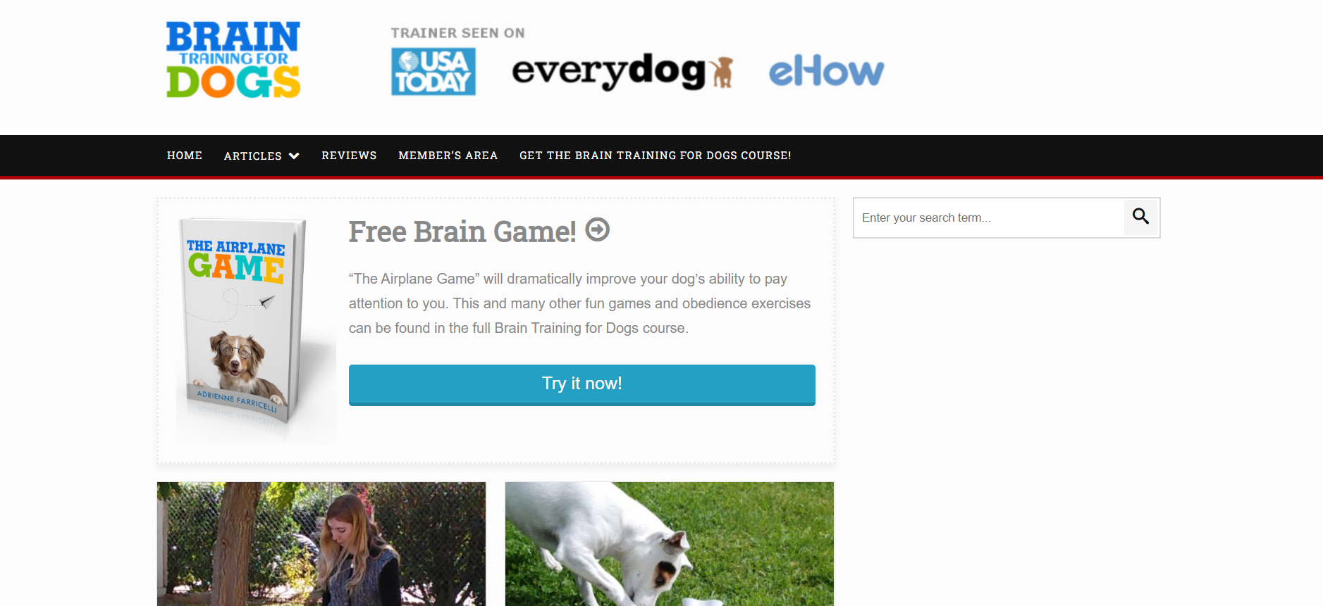 Snímka webovej stránky Brain Training for Dogs