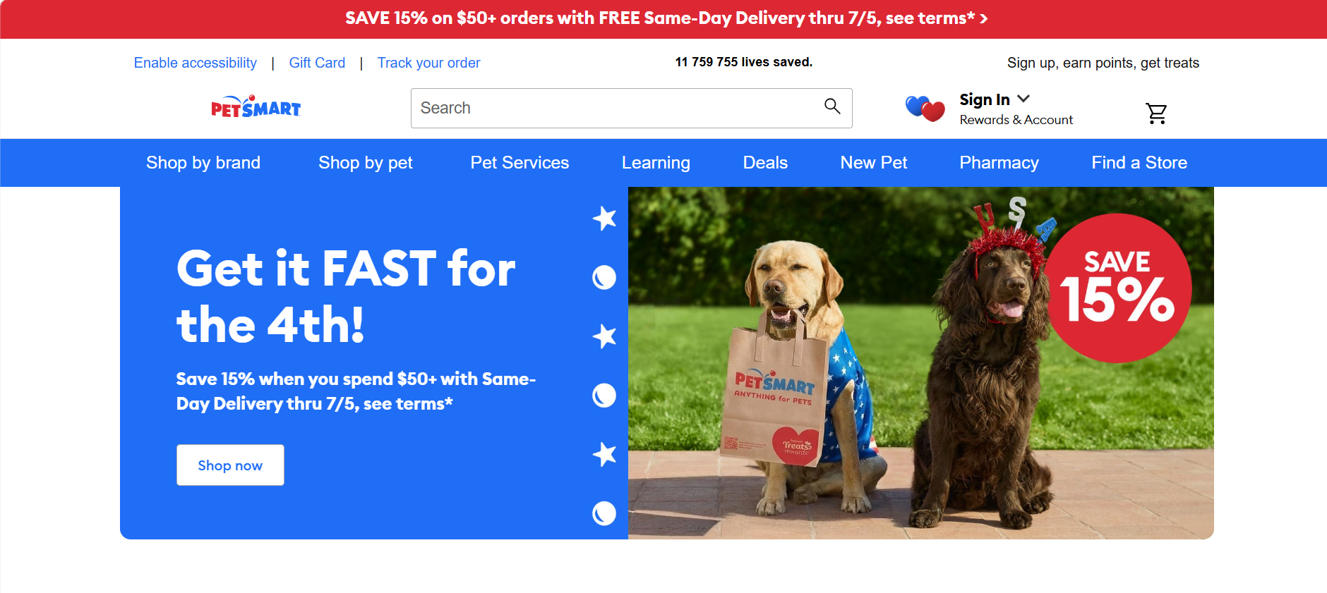 Snímka webovej stránky Petsmart