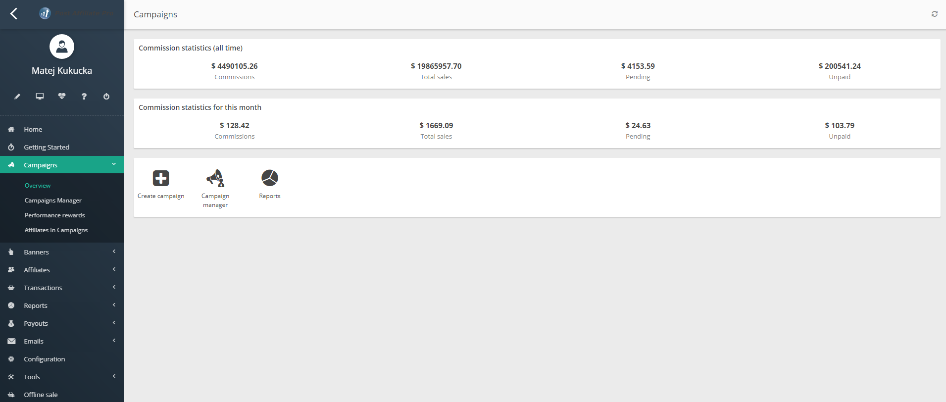 Post Affiliate Pro campaigns overview
