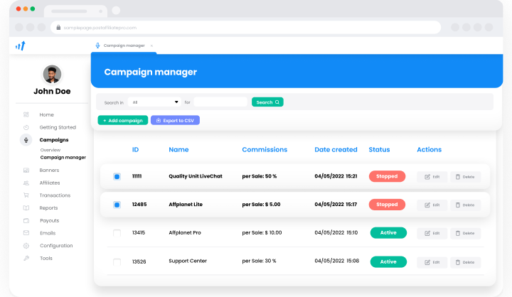 Ilustrácia používateľského účtu Post Affiliate Pro