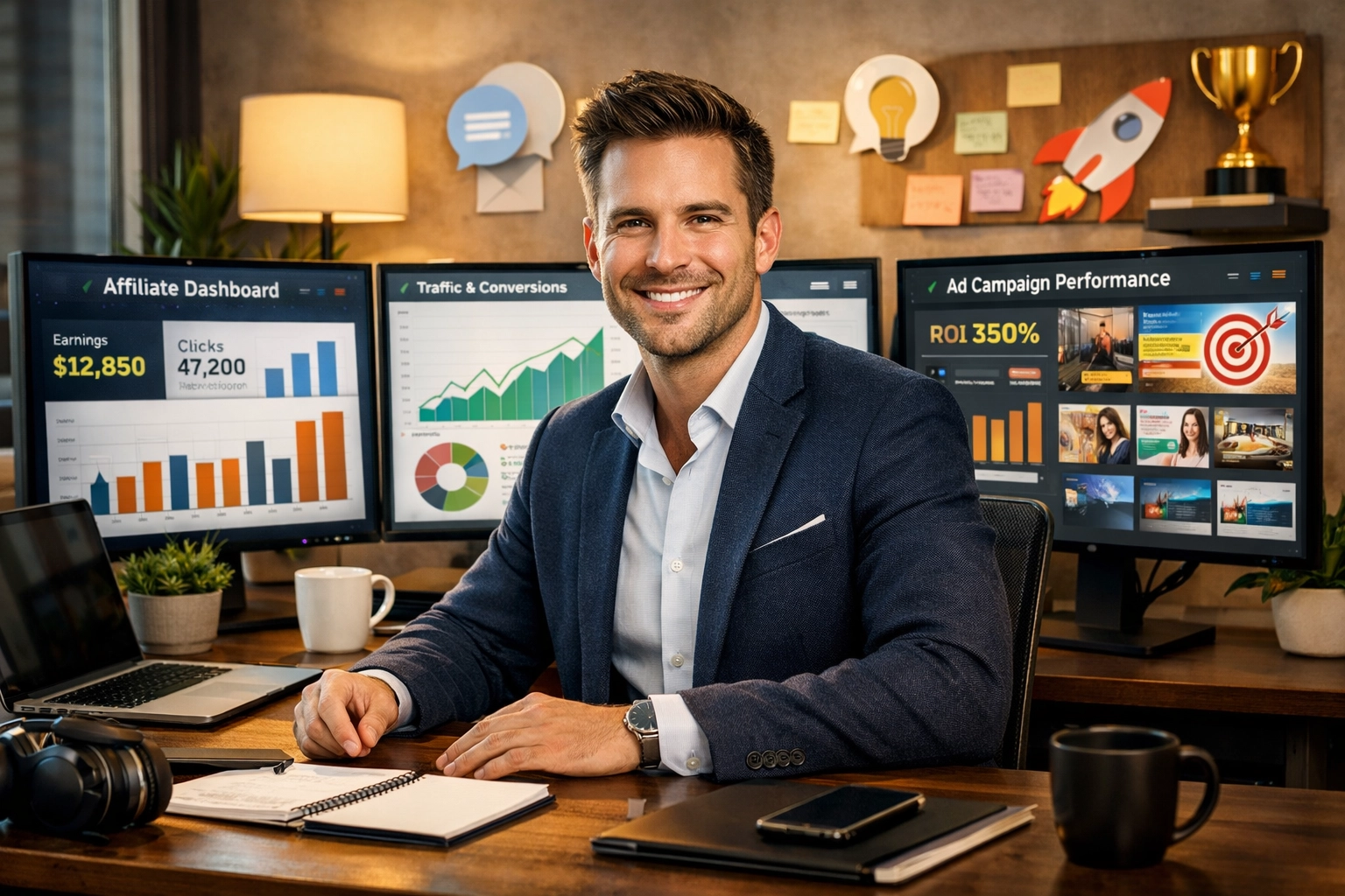 Úspešný affiliate marketér pracuje s analytikou a marketingovými nástrojmi