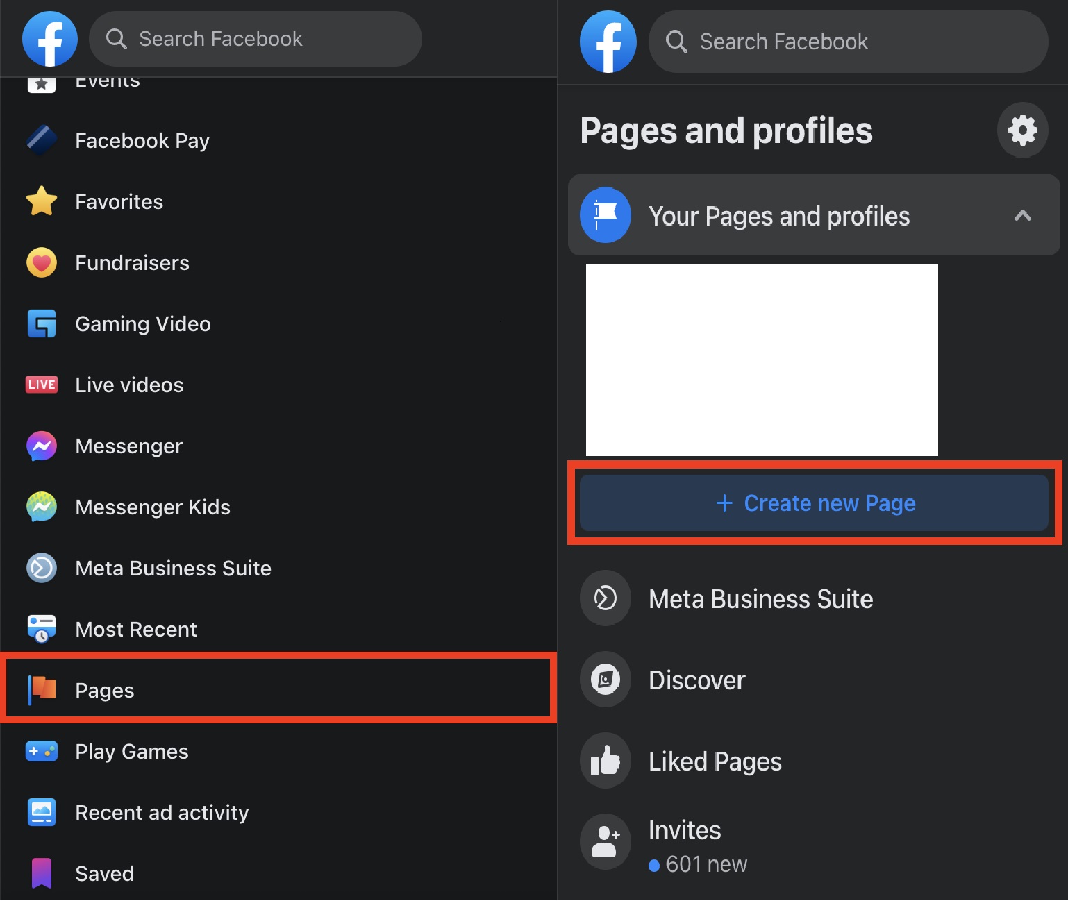Create new Facebook page