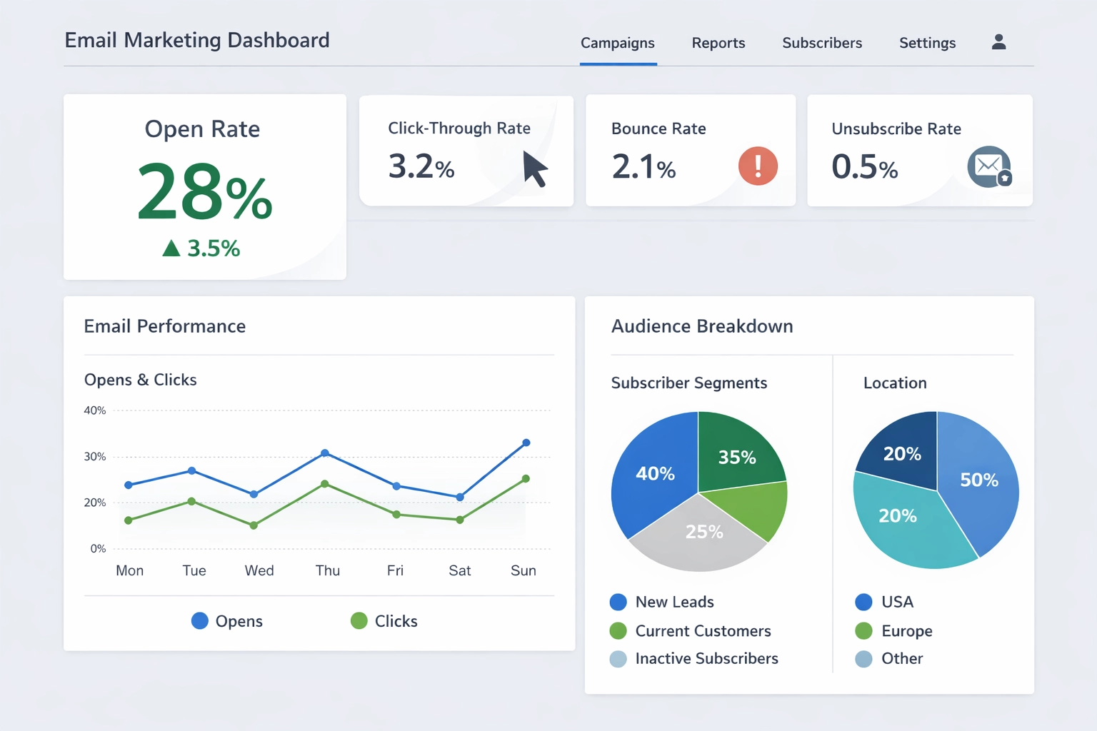 Email marketing dashboard showing open rate metrics and performance analytics