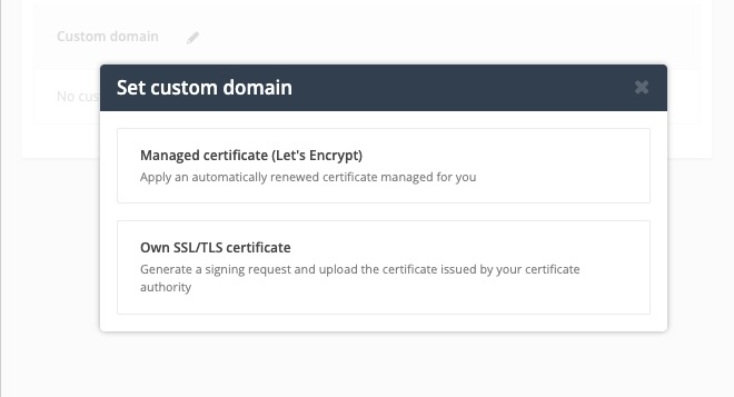 Dialóg Post Affiliate Pro Set custom domain s možnosťou Let's Encrypt certifikátu
