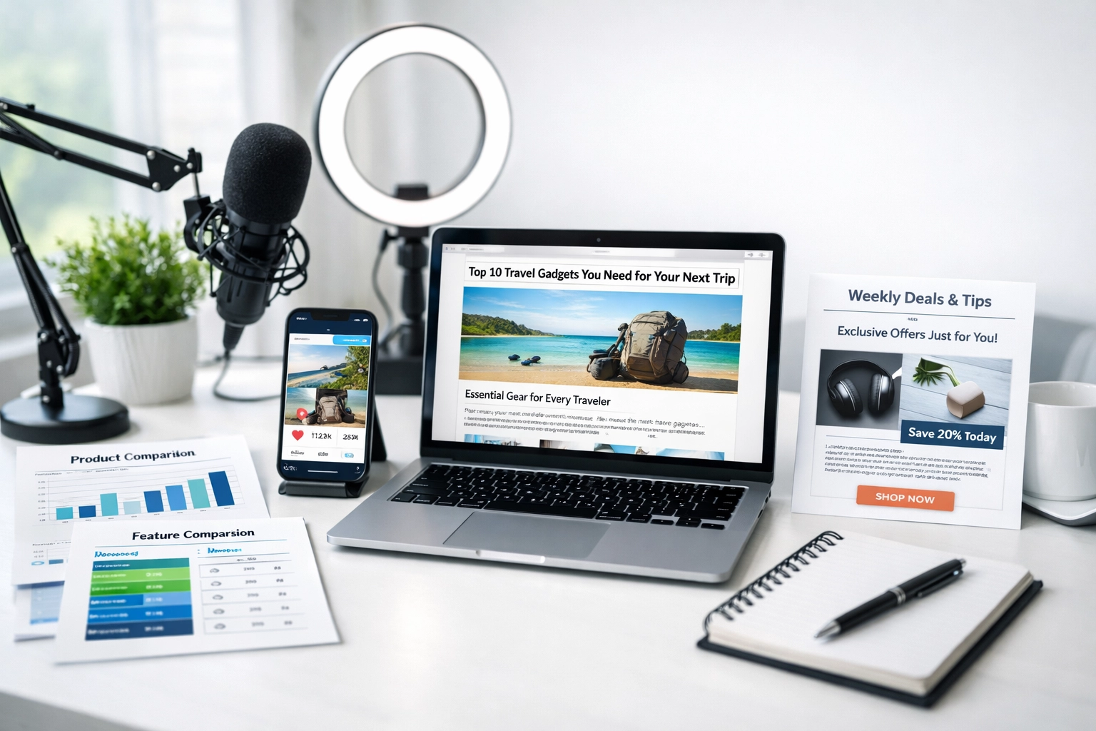 Profesionálne digitálne marketingové pracovisko s rôznymi formátmi tvorby obsahu