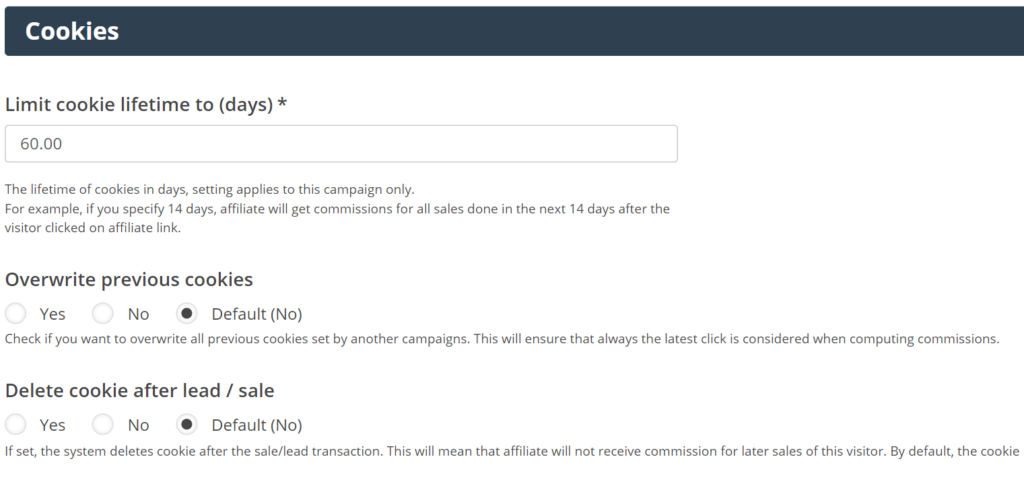 Nastavenie životnosti cookie v Post Affiliate Pro
