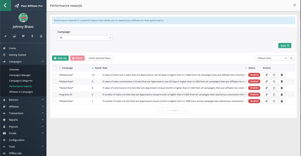 Odmeny za výkonnosť v Post Affiliate Pro