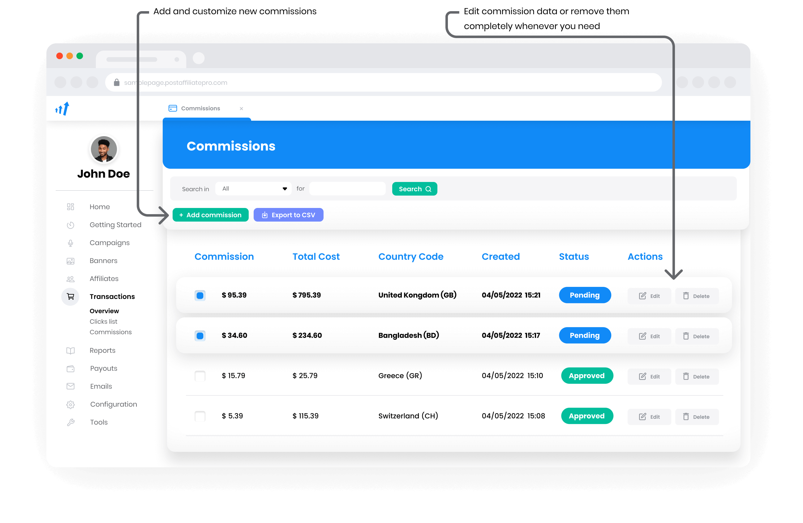 Prehľad provízií a vyplácania v Post Affiliate Pro