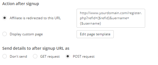 Nastavenia pre akciu po registrácii