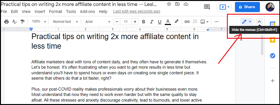 screenshot z aplikácie na písanie