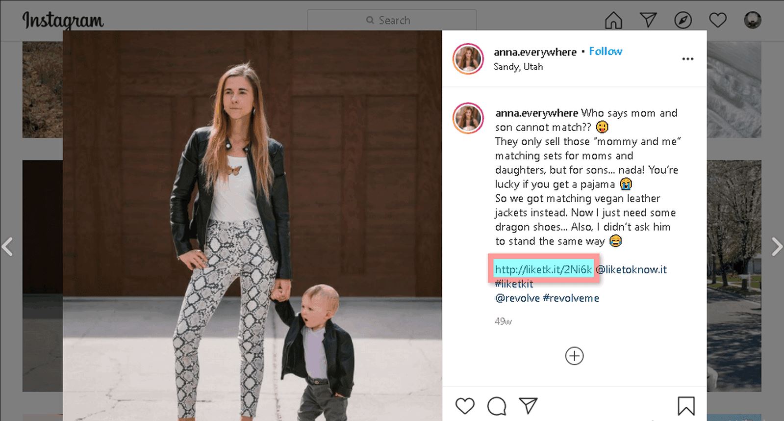 Instagram post with affiliate link