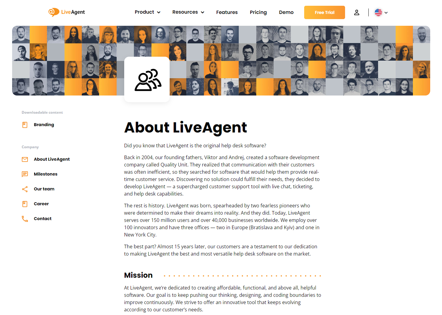 LiveAgent - stránka O nás