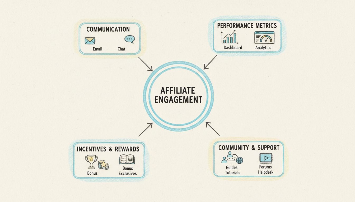 Rámec stratégie zapojenia partnerov ukazujúci komunikáciu, výkonnostné metriky, stimuly, školenia a komunitnú podporu